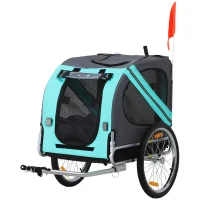 Aosom Dog Bike Trailer Pet Cart Bicycle Wagon Cargo Carrier Attachment for Travel with 3 Entrances Large Wheels for Off-Road & Mesh Screen, for Small Medium Dogs, Green(m-11)