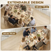 HOMCOM Folding Dining Table Extendable Kitchen Table Storage Cabinet Adjustable Shelf 6-8 People Natural(m-4)