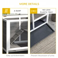 PawHut Indoor Rabbit Hutch with Wheels, Bunny Cage Guinea Pig House W/ Top Access, Ramp, Pull Out Tray, Grey(m-9)