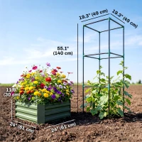 Outsunny Galvanized Planter Box, Outdoor Raised Garden Bed with 3-Tier Trellis Tomato Cage for Climbing Vines, Vegetables, Green(m-3)