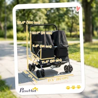 PawHut Double Pet Stroller, Foldable Dog Stroller with 2-Seater Carrier, Sunshade, Removable Pad, Safety Belt, Storage Basket(m-3)