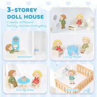 Qaba Wooden Doll House with Elevator, 5 Rooms and 13 Furniture Accessories, Pretend Play Toy Gift for Kids Ages 3-6, Blue(m-5)