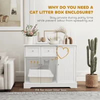PawHut Cat Litter Box Enclosure with Drawer, Storage, Anti-tip Kit, for Living Room, Bedroom, White(m-5)