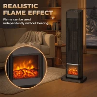 HOMCOM Space Heater with Realistic Flame Effect, 1500W Ceramic Electric Heater with Adjustable Thermostat, Oscillation, Timer(m-4)