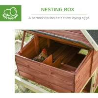 PawHut Wooden Chicken Coop, Outdoor Chicken Cage Poultry Hen House with Nesting Box, Double Runs, Asphalt Roof, Ramp(m-8)