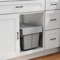 HOMCOM Pull Out Bin, Under Sink Garbage Can with 2 Removable Compartments (4 gallon Each) for Kitchen Waste, Light Grey(m-8)