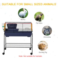 PawHut Small Animal Cage, 35.7" Rolling Guinea Pig Cage with Detachable Stand, Water Dispenser, Food Dish, Ramp, Wheels, for Rabbit, Bunny, Ferret, Chinchilla, Blue, Black, Yellow(m-7)