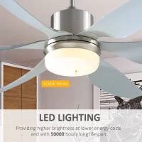 HOMCOM Reversible Ceiling Fan with Light, 6 Blades Indoor Modern Mount LED Lighting Fan with Remote Controller, for Bedroom, Living Room, Silver(m-6)