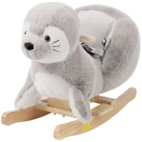 Qaba Baby Rocking Horse, Plush Seal Ride-On Toy for Toddlers 12-36 Months, Kids Animal Rocker with Sounds, Grey(m-2)