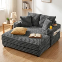 HOMCOM 60" Chaise Lounge Chair, Oversized Upholstered Sofa Bed with Cup Holders & Pillows, Sleeper Couch for Living Room, Grey(m-8)