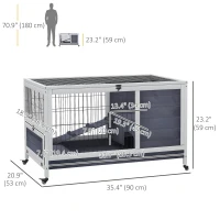 PawHut Wooden Indoor Rabbit Hutch Elevated Cage Habitat with Enclosed Run with Wheels, Ideal for Rabbits and Guinea Pigs, White(m-3)
