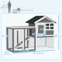 PawHut 49" Weatherproof Wooden Rabbit Hutch With Slant Roof And Screened Outdoor Run, Grey(m-3)