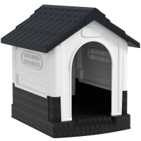 PawHut Outside Dog Kennel House with Windows, Base Support, for Garden Patio, Miniature Dogs, 64.5 x 57 x 66cm, Dark Grey(m-9)