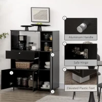 HOMCOM Compact Kitchen Pantry Buffet Server Hutch Storage Cabinet  with Microwave Oven Stand Drawer and Shelves, Black(m-6)