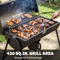 Outsunny Barrel Charcoal BBQ Grill, Barbecue with 420 sq.in. Cooking Area, Wheels, Ash Catcher, Black(m-4)
