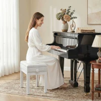 HOMCOM Faux Leather Keyboard Bench, 24.8" Adjustable Piano Bench with Padded Cushion and Storage, White(m-1)