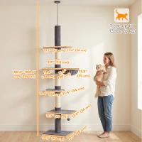 PawHut Floor-to-Ceiling Cat Tree 88.6"-100.4" Adjustable, 5-Level Cat Tower with Hammock, 3 Sisal Scratching Posts, Toy Ball(m-3)