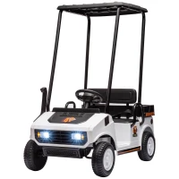Qaba 24V Kids Golf Cart 2WD 2-Seater with Remote, Soft Start, Rear Suspension, Sunshade, Storage, Gift for 3-6 Years, White(m-1)