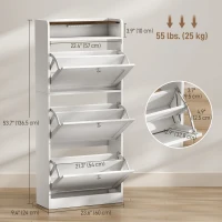 HOMCOM Shoe Cabinet with 3 Flip Drawers Slim Shoe Storage Cabinet with Sensor Light Top Shelf Home Hall White(m-3)
