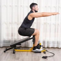 Soozier 3-in-1 Squat Machine w/ Resistance Bands, Adjustable Padded Bench & Leg Exerciser, Squats, Push Up, Sit Up for Home, Office, Gym Fitness Equipment, Yellow(m-1)