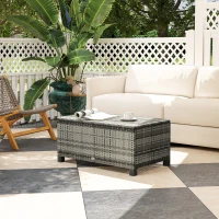 Outsunny Rattan Wicker Coffee Table with Glass Top Outdoor Garden Patio Furniture Brown Tempered(m-8)