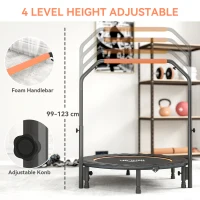 Soozier 45" Foldable Mini Fitness Trampoline, with Adjustable Foam Handle, Orange(m-4)