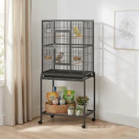 PawHut 56"H Bird Cage, Parrot Cage w/ Detachable Rolling Stand, Removable Tray, Storage Shelf, Perches, Food Container(m-1)