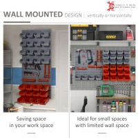 DURHAND 44PC Wall Mounted Storage Bins Parts Rack Kit with 2 Colour Parts, Hardware Screw Tool Organizer with Storage Bins, Pegboard and Hooks, Garage Plastic Organizer, Red(m-4)
