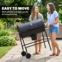 Outsunny Barrel Charcoal BBQ Smoker, Barbecue with 420 sq.in. Cooking Area, Wheels, Ash Catcher, Black(m-6)