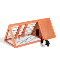 PawHut 47" Triangular Wooden Rabbit Hutch Bunny Guinea Pig House Small Animal Cage Backyard Garden Habitat(m-11)