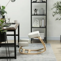 HOMCOM Ergonomic Kneeling Chair, Wood Kneel Stool with Thick Pads, Desk Knee Chair, Improve Posture, Cream White(m-7)