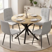 HOMCOM Dining Table Set Industrial Kitchen Table Chairs for 4 Round Table Steel Frame, Oak and Grey(m-8)