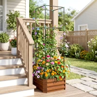 Outsunny Galvanized Planter Box, 24" x 24" x 73.5" Raised Garden Bed with Tomato Cage for Climbing Vines, Brown(m-8)