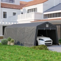 Outsunny 11' x 20' Portable Garage, Heavy Duty Carport Canopy with Ventilation Windows and Large Roll-up Door, Dark Grey(m-1)