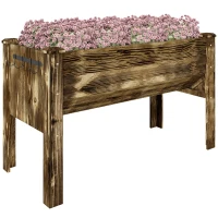 Outsunny Wooden Raised Garden Plant Stand Outdoor Tall Flower Bed Box with Hooks, 48" x 24" x 32", Carbonized(m-9)