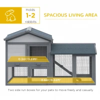 PawHut Wood Rabbit Hutch Backyard Bunny Cage Small Animal House Asphalt Roof w/ Ramp and Outdoor Run Dark Grey(m-5)