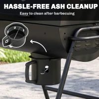Outsunny Barrel Charcoal BBQ Smoker, Barbecue with 420 sq.in. Cooking Area, Wheels, Ash Catcher, Black(m-7)