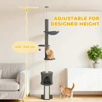 PawHut 87"-94.5" Floor to Ceiling Cat Tree with Sisal Scratching Post, Condo, Hammock, Ramp, Perches, Dark Grey(m-4)