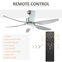 HOMCOM Reversible Ceiling Fan with Light, 6 Blades Indoor Modern Mount LED Lighting Fan with Remote Controller, for Bedroom, Living Room, Silver(m-10)