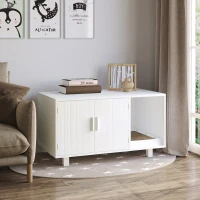 PawHut Wooden Cat Litter Box Enclosure & House, Kitty Hidden Washroom, with End Table Design, Scratcher, & Magnetic Doors, White(m-8)