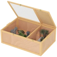 PawHut Wooden Tortoise Enclosure with Two Room Design, for Indoor Use, 37" x 25" x 13", Nature Wood(m-9)