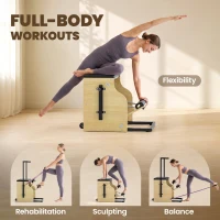 Soozier Pilates Chair, Wunda Chair with Resistance Bands, Wheels, Adjustable Handles & Springs, Wooden Pilates Reformer Machine(m-4)