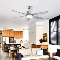 HOMCOM Reversible Ceiling Fan with Light, 6 Blades Indoor Modern Mount LED Lighting Fan with Remote Controller, for Bedroom, Living Room, Silver(m-9)