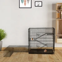 Pawhut Small Animal Cage Hutch Pet Play House with Platform, Ramp, Removable Tray, Wire Runway for Rabbits, Guinea Pigs, Ferret(m-1)