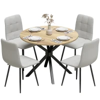 HOMCOM Dining Table Set Industrial Kitchen Table Chairs for 4 Round Table Steel Frame, Oak and Grey(m-2)
