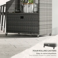 Outsunny Patio PE Wicker Garden Serving Cart with 2-Tier Shelf, Outdoor Wheeled Rattan Food Cart with Drawer, Handles, for Poolside, Garden, Mixed Grey(m-4)