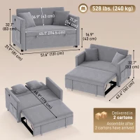 HOMCOM 52" Sofa Bed, Holland Velvet Loveseat Pull Out Sleeper Sofa with USB Ports, Adjustable Backrest, Side Pockets, Dark Grey(m-3)