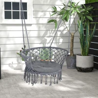 Outsunny Hanging Hammock Chair, Cotton Rope Porch Hammock Swing with Metal Frame and Cushion, Large Macrame Seat for Patio, Garden, Bedroom, Living Room,  Dark Grey(m-1)