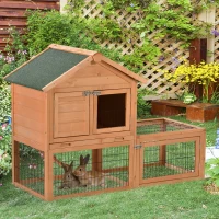 PawHut Wood Rabbit Hutch Bunny Small Animal House w/ Outdoor Run Portable Backyard Wooden with Outdoor Run(m-9)