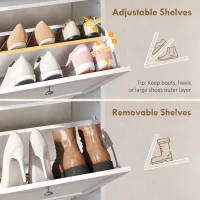 HOMCOM Shoe Cabinet with 3 Flip Drawers Slim Shoe Storage Cabinet with Sensor Light Top Shelf Home Hall White(m-6)